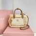 Tan/caramel Woven Fabric Handbag With Leather Trim #B50800