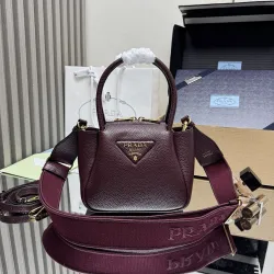 Prada 1BA362 Mini Leather Shoulder Bag - Burgundy Textured Top Version with Detachable Strap #B59501 Prada 1BA362 Mini Leather Shoulder Bag - Burgundy Textured Top Version with Detachable Strap #B59501