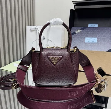Prada 1BA362 Mini Leather Shoulder Bag - Burgundy Textured Top Version with Detachable Strap #B59501