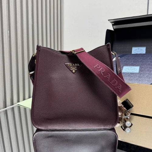 Prada 1BC073 Large Tote Bag - Burgundy Leather Crossbody Style with Adjustable Logo Strap #B59500