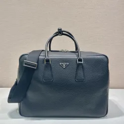 Prada Briefcase Attache case Business Bag Leather Navy #B50878