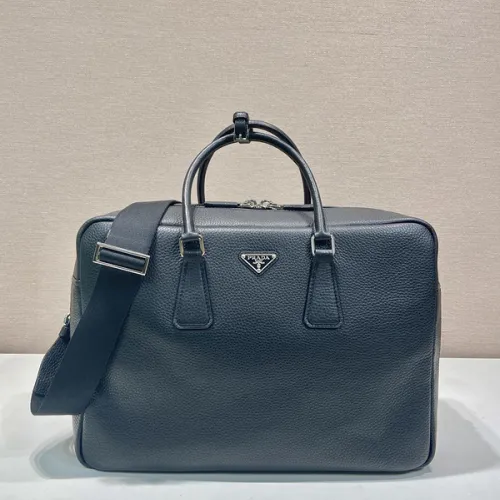 Prada Briefcase Attache case Business Bag Leather Navy #B50878