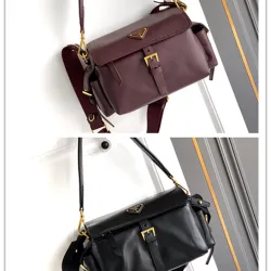 Prada Cahier Messenger Bag (2 Colors) – Burgundy/Black Leather with Gold-Tone Triangle Logo & Buckle Hardware #B59175