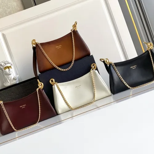 Prada Cleo Shoulder Bag (4 Colors) – Brown/Navy/Black/White Saffiano Leather with Gold-Tone Chain Strap #B59172
