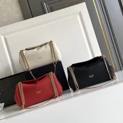 Prada Diagramme Shoulder Bag (3 Colors) – Red/White/Black Leather with Gold-Tone Chain Strap & Branding #B59174