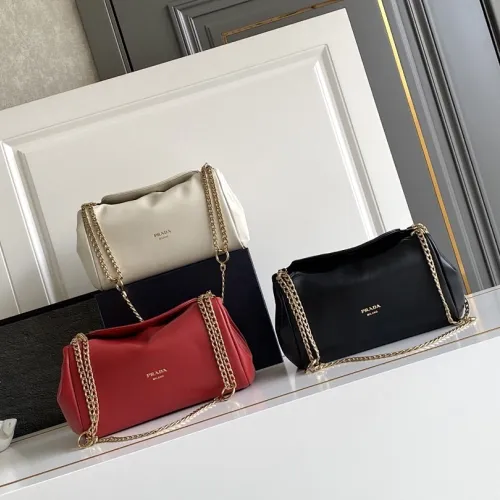 Prada Diagramme Shoulder Bag (3 Colors) – Red/White/Black Leather with Gold-Tone Chain Strap & Branding #B59174