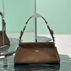 Prada Enchaîne Suede Handbag (1BC262) 2025 FW - Vintage Curved Silhouette, Removable Strap, 32.5×15.5×11cm #B59977