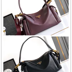 Prada Galleria Soft Shoulder Bag (2 Colors) – Burgundy/Black Leather with Gold-Tone Triangle Logo & Convertible Strap #B59176