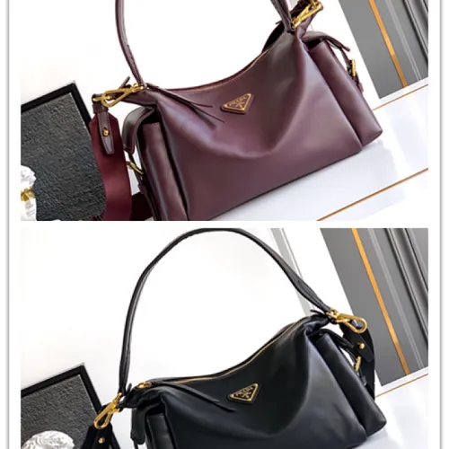 Prada Galleria Soft Shoulder Bag (2 Colors) – Burgundy/Black Leather with Gold-Tone Triangle Logo & Convertible Strap #B59176