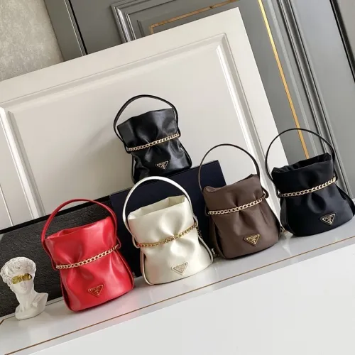 Prada Re-Edition Bucket Bag (4 Colors) – Red/Black/White/Brown Fabric with Gold-Tone Chain & Triangle Logo #B59173