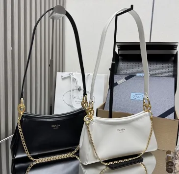 Prada 1BC261 2025 Autumn/Winter Retro Shoulder Bag - Black & White Top Version with Chain Detail #B59496