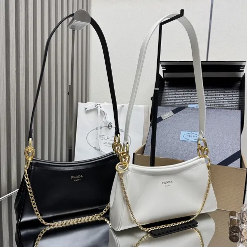 Prada 1BC261 2025 Autumn/Winter Retro Shoulder Bag - Black & White Top Version with Chain Detail #B59496