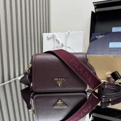 Prada 1BD314 Versatile Leather Crossbody Bag - Burgundy Top Version with Adjustable Logo Straps #B59494 Prada 1BD314 Versatile Leather Crossbody Bag - Burgundy Top Version with Adjustable Logo Straps #B59494