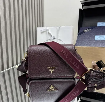 Prada 1BD314 Versatile Leather Crossbody Bag - Burgundy Top Version with Adjustable Logo Straps #B59494