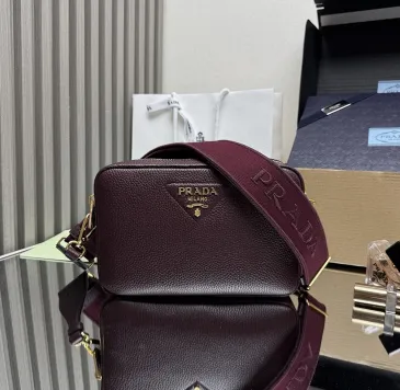 Prada BH082 Versatile Leather Tote Bag - Burgundy Top Version with Adjustable Logo Straps #B59492