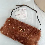 Valentino 22117 26SS Faux Fur Crystal Embellished V Logo Underarm Shoulder Handbag #B66001 Valentino 22117 26SS Faux Fur Crystal Embellished V Logo Underarm Shoulder Handbag #B66001