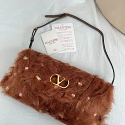 Valentino 22117 26SS Faux Fur Crystal Embellished V Logo Underarm Shoulder Handbag #B66001 Valentino 22117 26SS Faux Fur Crystal Embellished V Logo Underarm Shoulder Handbag #B66001