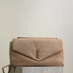 SAINT LAURENT Cassandra Envelope Clutch – Beige Suede Leather with Gold YSL Logo #B58755