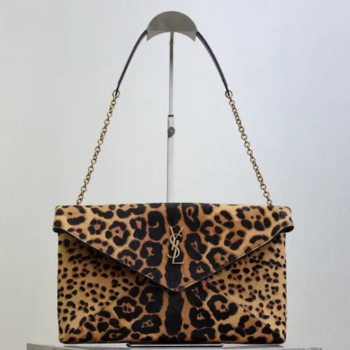 SAINT LAURENT Cassandra Envelope Shoulder Bag – Leopard-Print Calf Hair with Gold YSL Logo #B58756