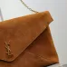 SAINT LAURENT Cassandra Large Envelope Shoulder Bag – Tan Suede with Gold YSL Logo (Detachable Chain Strap) #B58774