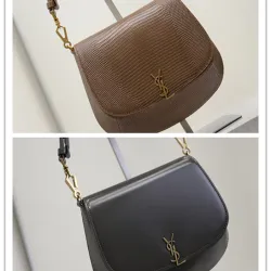 SAINT LAURENT Kaia Small Saddle Bag Set – Brown Croc-Embossed & Black Smooth Leather with Gold YSL Logo #B58757