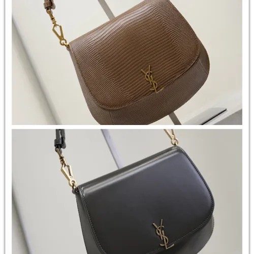 SAINT LAURENT Kaia Small Saddle Bag Set – Brown Croc-Embossed & Black Smooth Leather with Gold YSL Logo #B58757