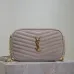 SAINT LAURENT Lou Camera Crossbody Bag – Dusty Beige Suede with Diagonal Quilt & Gold YSL Logo (Chain Strap) #B58763