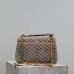 SAINT LAURENT Loulou Fringe Medium Shoulder Bag – Dusty Beige Suede with Chevron Quilt & Gold YSL Logo (Convertible Chain Strap) #B58771