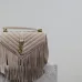 SAINT LAURENT Loulou Fringe Medium Shoulder Bag – Dusty Beige Suede with Chevron Quilt & Gold YSL Logo (Convertible Chain Strap) #B58771