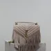 SAINT LAURENT Loulou Fringe Medium Shoulder Bag – Dusty Beige Suede with Chevron Quilt & Gold YSL Logo (Convertible Chain Strap) #B58771