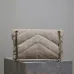 SAINT LAURENT Loulou Medium Shoulder Bag – Light Beige Suede with Chevron Quilt & Gold YSL Logo (Convertible Chain Strap) #B58764