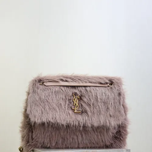 SAINT LAURENT Loulou Medium Shoulder Bag – Light Beige Suede with Chevron Quilt & Tone-On-Tone YSL Logo (Convertible Chain Strap) #B58768