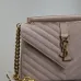 SAINT LAURENT Loulou Small Envelope Crossbody Bag – Blush Suede with Chevron Quilt & Gold YSL Logo (Detachable Chain Strap) #B58772