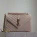 SAINT LAURENT Loulou Small Envelope Crossbody Bag – Blush Suede with Chevron Quilt & Gold YSL Logo (Detachable Chain Strap) #B58772