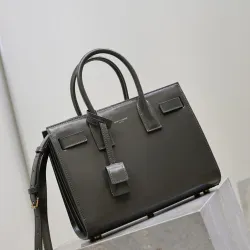 SAINT LAURENT Sac de Jour Small Tote Bag – Dark Gray Smooth Leather with Gold-Tone Hardware (Top Handles & Crossbody Strap) #B58761