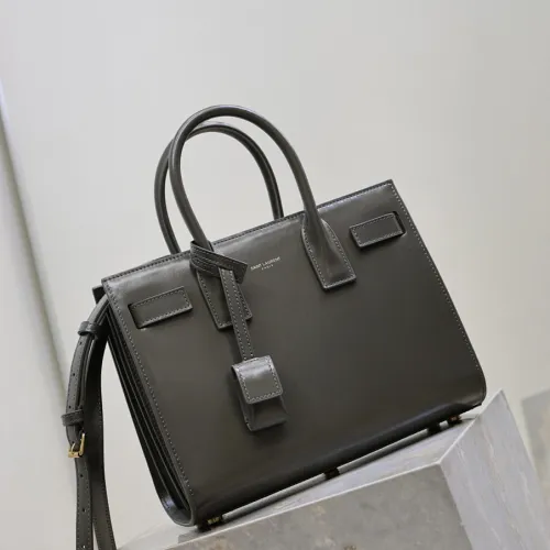SAINT LAURENT Sac de Jour Small Tote Bag – Dark Gray Smooth Leather with Gold-Tone Hardware (Top Handles & Crossbody Strap) #B58761