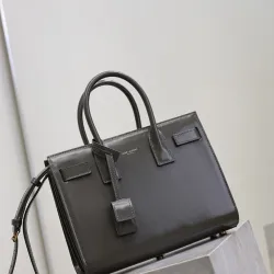 SAINT LAURENT Sac de Jour Small Tote Bag – Dark Gray Smooth Leather with Signature Hardware (Top Handles & Crossbody Strap) #B58770