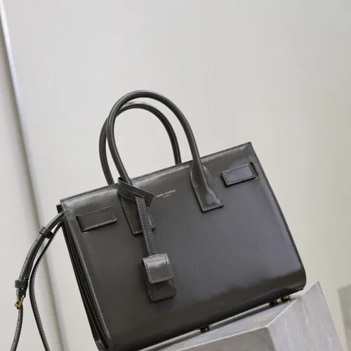 SAINT LAURENT Sac de Jour Small Tote Bag – Dark Gray Smooth Leather with Signature Hardware (Top Handles & Crossbody Strap) #B58770