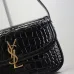 SAINT LAURENT Solferino Small Shoulder Bag – Black Croc-Embossed Patent Leather with Gold YSL Cassandre Closure  #B58751
