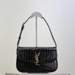SAINT LAURENT Solferino Small Shoulder Bag – Black Croc-Embossed Patent Leather with Gold YSL Cassandre Closure  #B58751