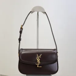 SAINT LAURENT Solferino Small Shoulder Bag – Deep Burgundy Box Leather with Iconic YSL Cassandre Closure  #B58750