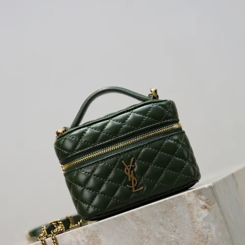Saint Laurent 819285 GABY Mini Chain Cosmetic Bag - Dark Green Quilted Leather with Detachable Strap #B59504