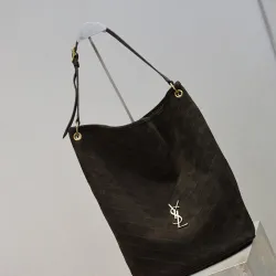 Saint Laurent 844346 Niki Series Suede Bucket Bag - Dark Brown with LE CASSANDRE Logo #B59502 Saint Laurent 844346 Niki Series Suede Bucket Bag - Dark Brown with LE CASSANDRE Logo #B59502