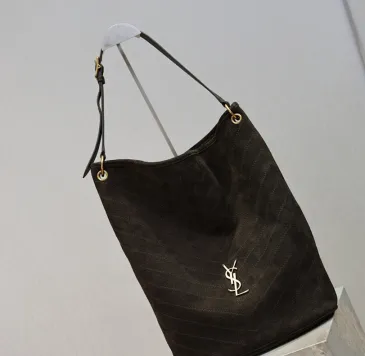 Saint Laurent 844346 Niki Series Suede Bucket Bag - Dark Brown with LE CASSANDRE Logo #B59502