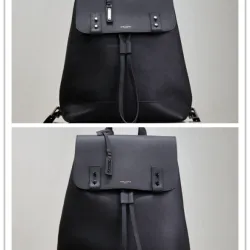Saint Laurent Black Leather City Backpack with Metal Plaque Detail #B54561