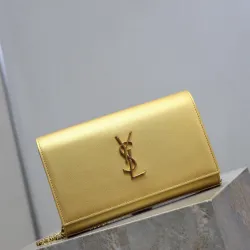 Saint Laurent CASSANDRE Chain Wallet (743364) - Gold, Italian Leather, Detachable Strap, 23×14×3cm #B59987