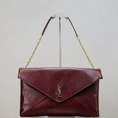 Saint Laurent Envelope Chain Clutch (841702) - Convertible Strap, Soft Leather, 35×22×3cm #B59981