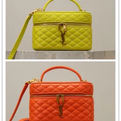 Saint Laurent GABY MINI Box Bag (766731) - Yellow, Sheepskin Quilted, Double Zipper, 18×11×6.5cm #B59986