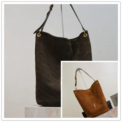Saint Laurent Niki Suede Bucket Bag (844346) - CASSANDRE Stitching, Soft Silhouette, 33×16×40cm #B59980