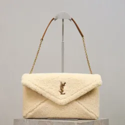 Saint Laurent Shearling Envelope Chain Clutch (769307) - Leopard Texture, Convertible Strap, 29.5×18×4.5cm #B59984